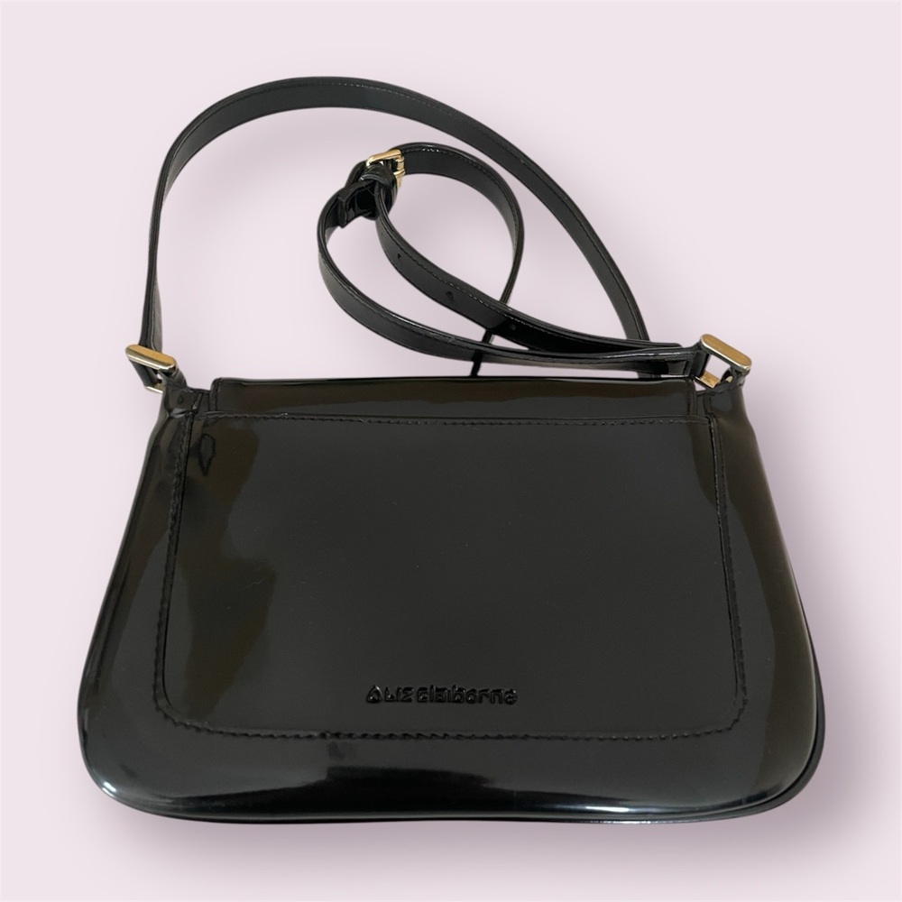 Y2K Liz Claiborne: Black Faux Patent Leather Grunge Crossbody Purse